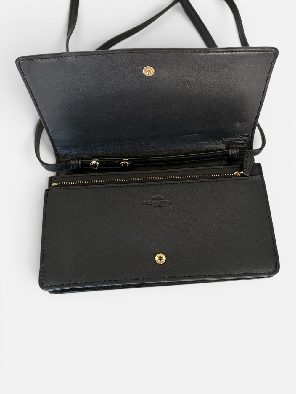 Coach Black Embossed Signature Leather Crossbody with Gold Hardware - Picture 7 of 9
